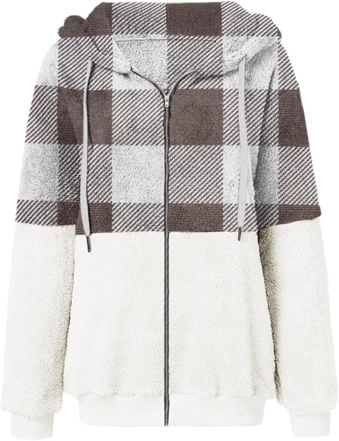 2024 Fall Coat Tops 2024 Winter Warm Fuzzy Plaid Shirt Jackets Plus Size Button Down Long Sleeve Coats with Pockets