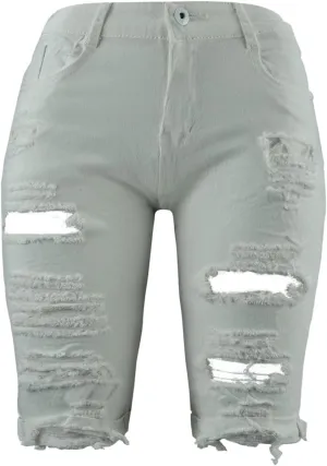 Andongnywell Women High Rise Ripped Stretchy Jean Shorts Frayed Raw Hem Casual Denim Shorts Juniors Distressed Short Jeans