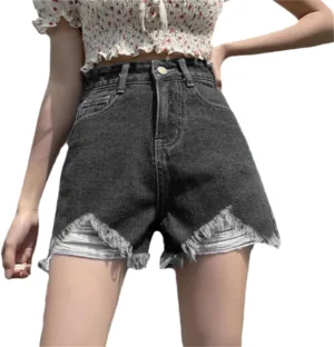 Andongnywell Women Ripped Frayed Denim Shorts Summer High Waist Distressed Jean Shorts Ripped Raw Hem Hiking Shorts