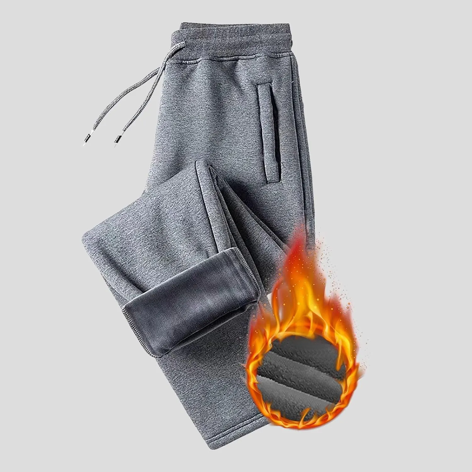BIFUTON Fleece Lined Pants Men,Men's Winter Fleece Pants Sherpa Lined Sweatpants Drawstring Athletic Jogger Pants with Pocket