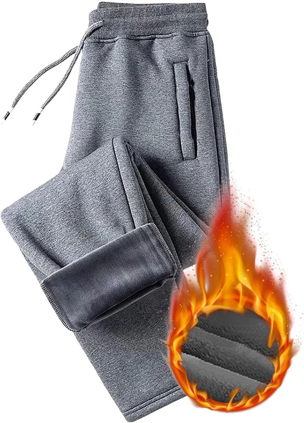 BIFUTON Fleece Lined Pants Men,Men's Winter Fleece Pants Sherpa Lined Sweatpants Drawstring Athletic Jogger Pants with Pocket