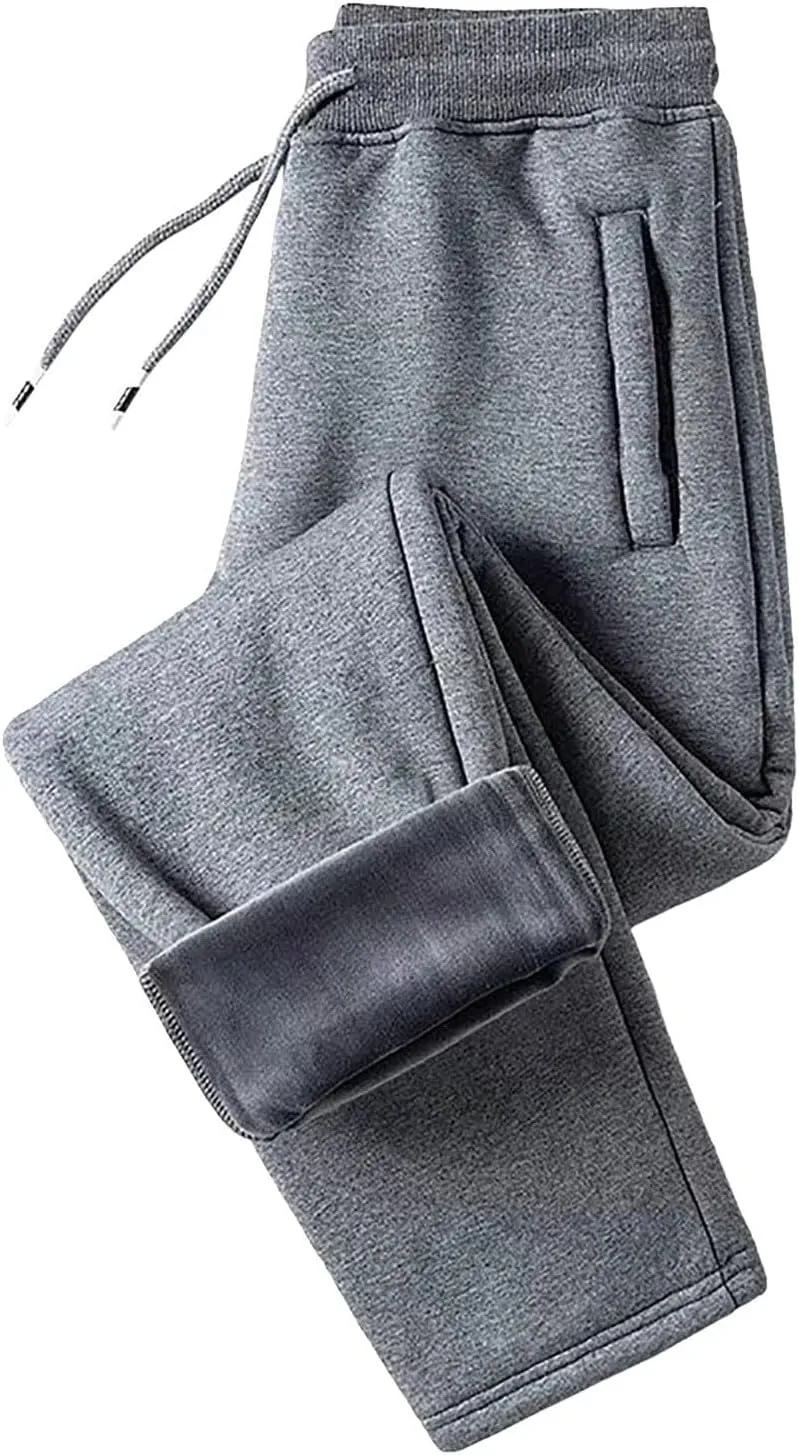 BIFUTON Fleece Lined Pants Men,Men's Winter Fleece Pants Sherpa Lined Sweatpants Drawstring Athletic Jogger Pants with Pocket
