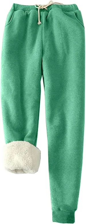 Binmer 2024 Women's Winter Warm Fleece Joggers Pants Sherpa Lined Athletic Workout Sweatpants Plus Size Drawstring Leggings