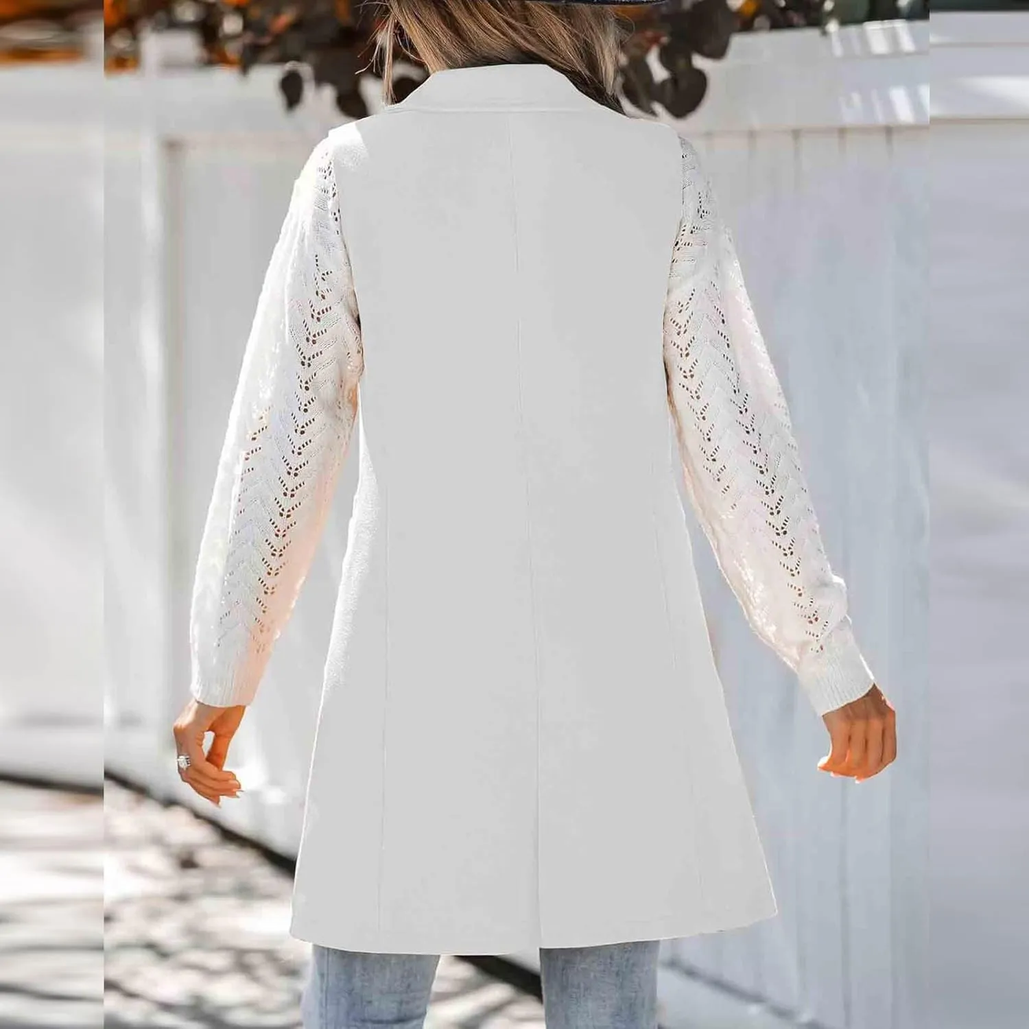 Binmer Women's Sleeveless Blazer Vest Fashion Woolen Trench Coat Casual One Button Longline Jackets Outerwear with Pockets
