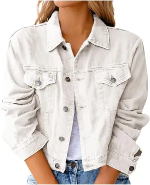 BTDECLAR Womens Denim Jacket Petite Crop Top Casual Button Up Long Sleeve Slim Fit Jean Jackets Trucker Denim Cardigan Coat