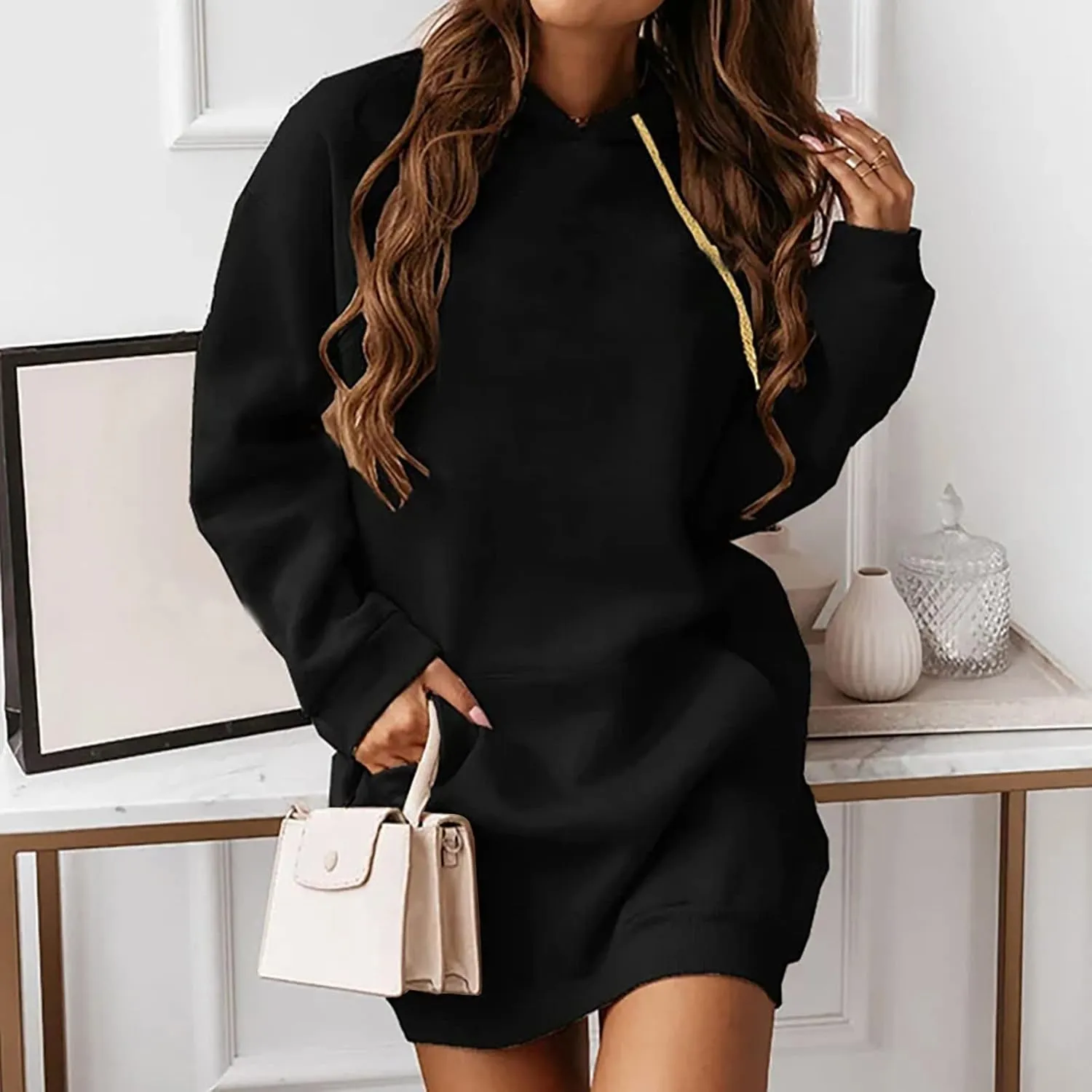BZGTZT Women's Oversized Hoodie Extra Long Hooded Tunic Sweatshirt With Kangaroo Pockets Pullover Long Sleeve Drawstring Coat