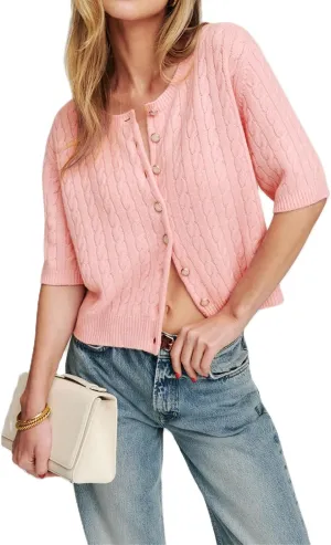 Cable Knit Short Sleeve Cardigans for Women Vintage Button Down Sweaters Casual Going Out Tops