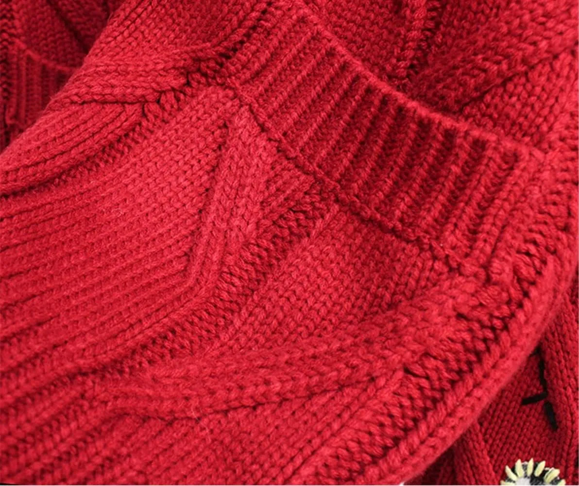 Cable Knit Sweaters for Women 2024 Funny Embroidery Button Down Cardigans Casual Long Sleeve Open Front Coat Jacket