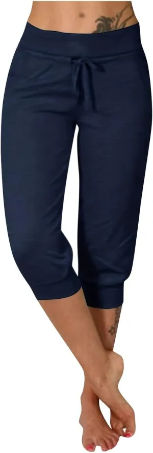 Capri Pants for Women Casual Summer Cropped Soft Lightweight Sweatpants Skinny Athletic Yoga Pants with Pockets