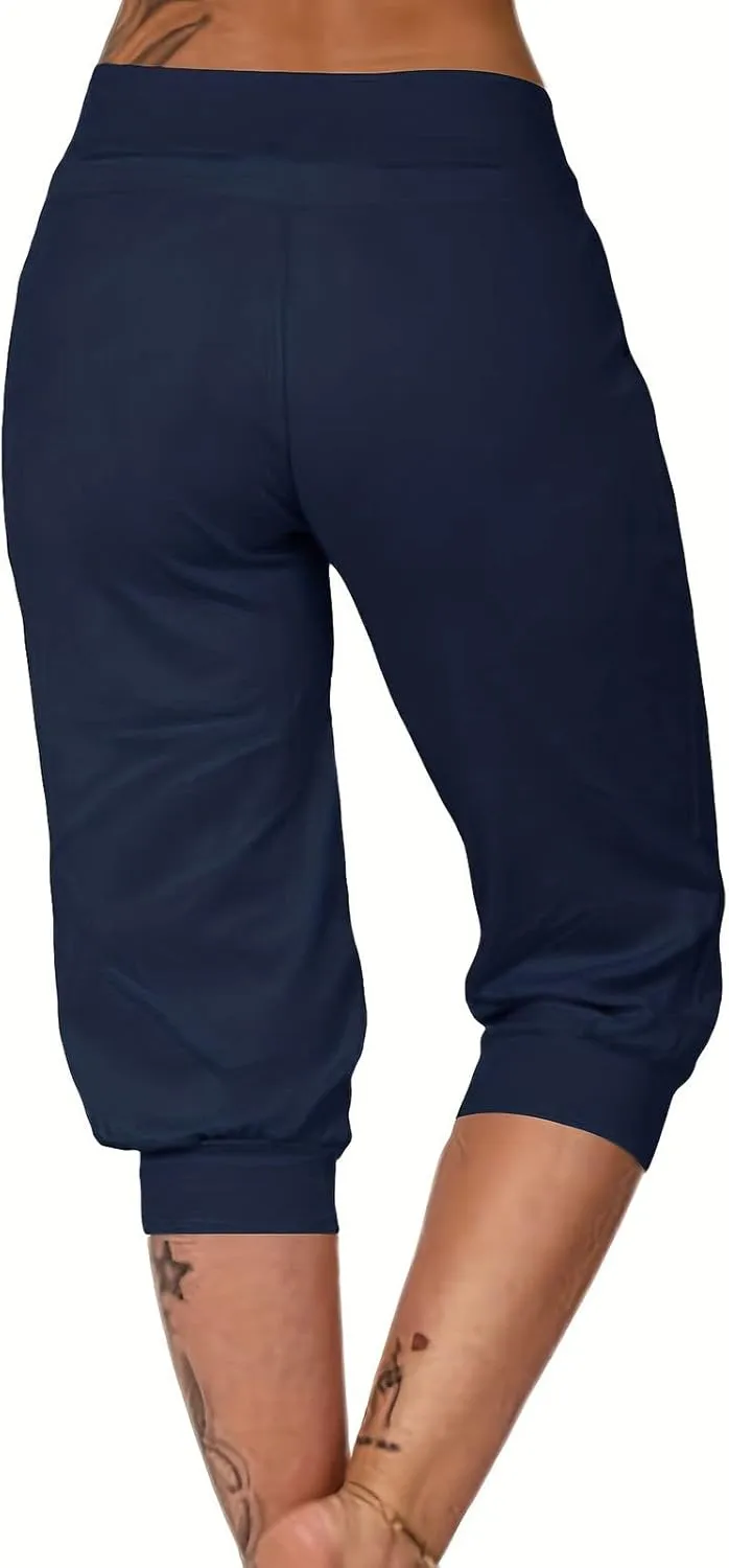 Capri Pants for Women Casual Summer Cropped Soft Lightweight Sweatpants Skinny Athletic Yoga Pants with Pockets