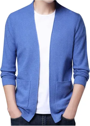 Cardigan Men, Mens Shawl Collar Cardigan Sweater Cable Knit Slim Fit Long Sleeve Winter Fisherman Casual Cardigans