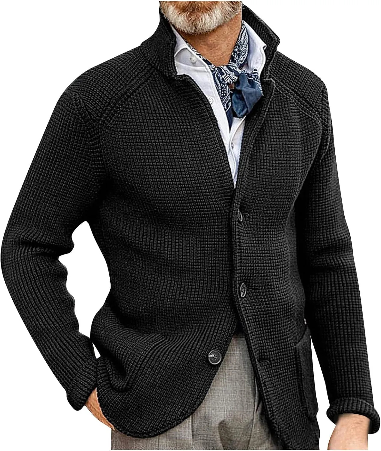 Cardigan Sweaters for Men with Buttons Knit Lapel Oversized Cardigan Thick Warm Casual Winter Cardigan