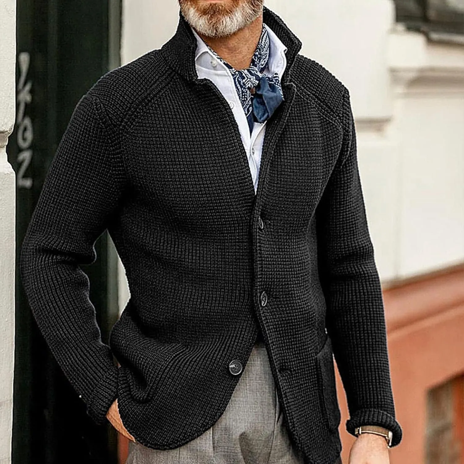Cardigan Sweaters for Men with Buttons Knit Lapel Oversized Cardigan Thick Warm Casual Winter Cardigan