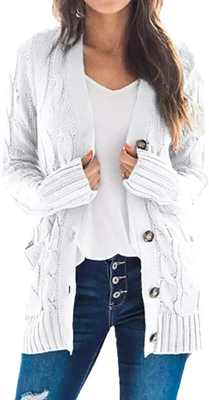 Cardigan Sweaters for Women Trendy Button Down Cable Knit Chunky Coat Fashion Open Front Outwear with Pockets