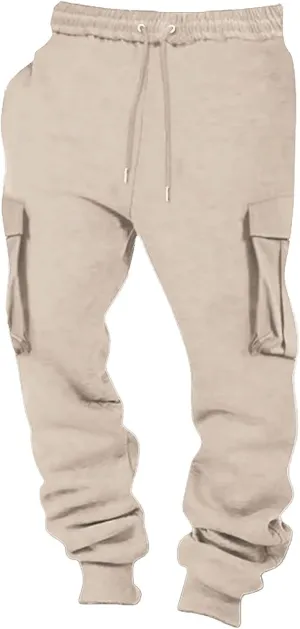 Cargo Joggers Men,Baggy Sweatpants Men Cotton Elastic Waist Drawstring Running Pants Fleece Lined Pants with Pockets