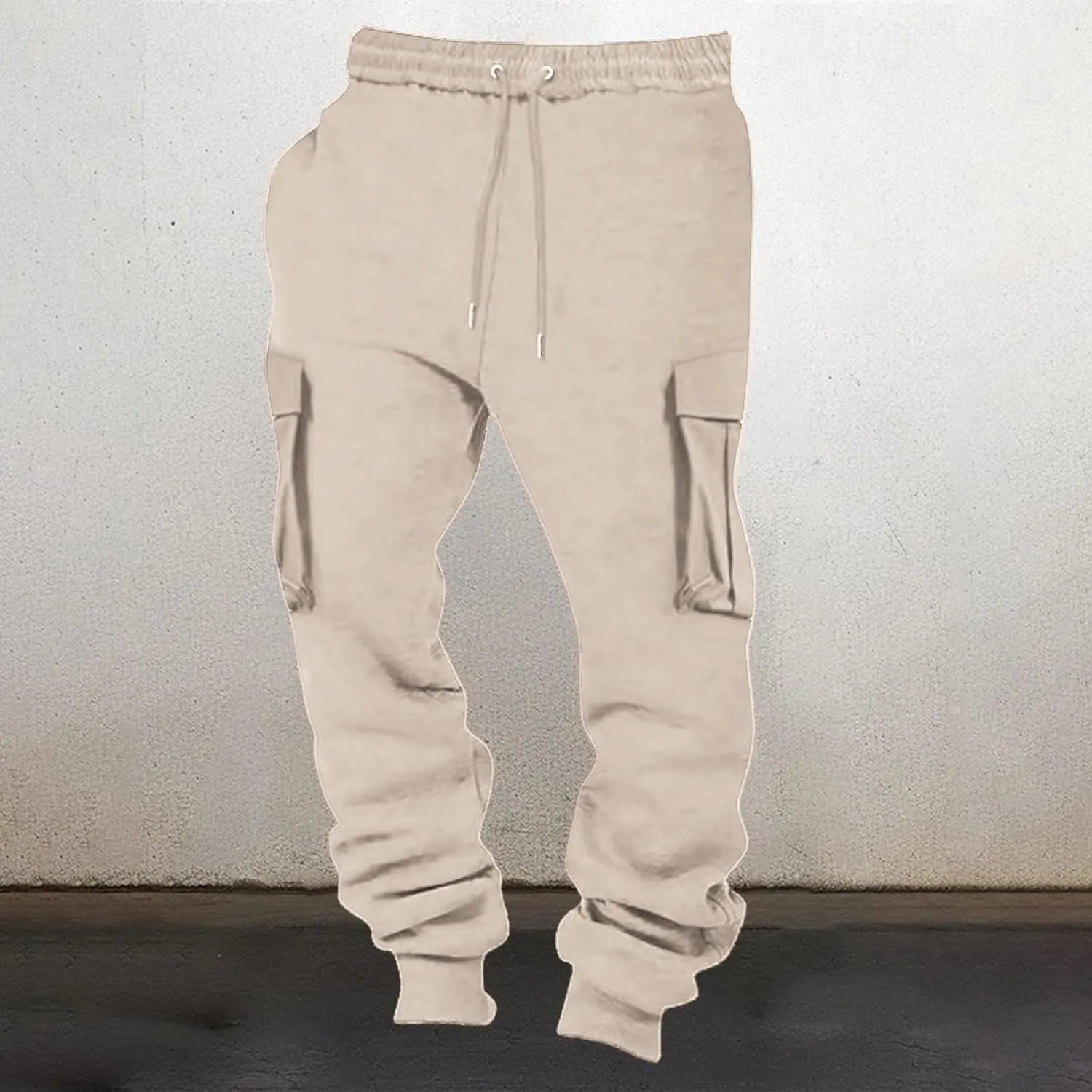Cargo Joggers Men,Baggy Sweatpants Men Cotton Elastic Waist Drawstring Running Pants Fleece Lined Pants with Pockets