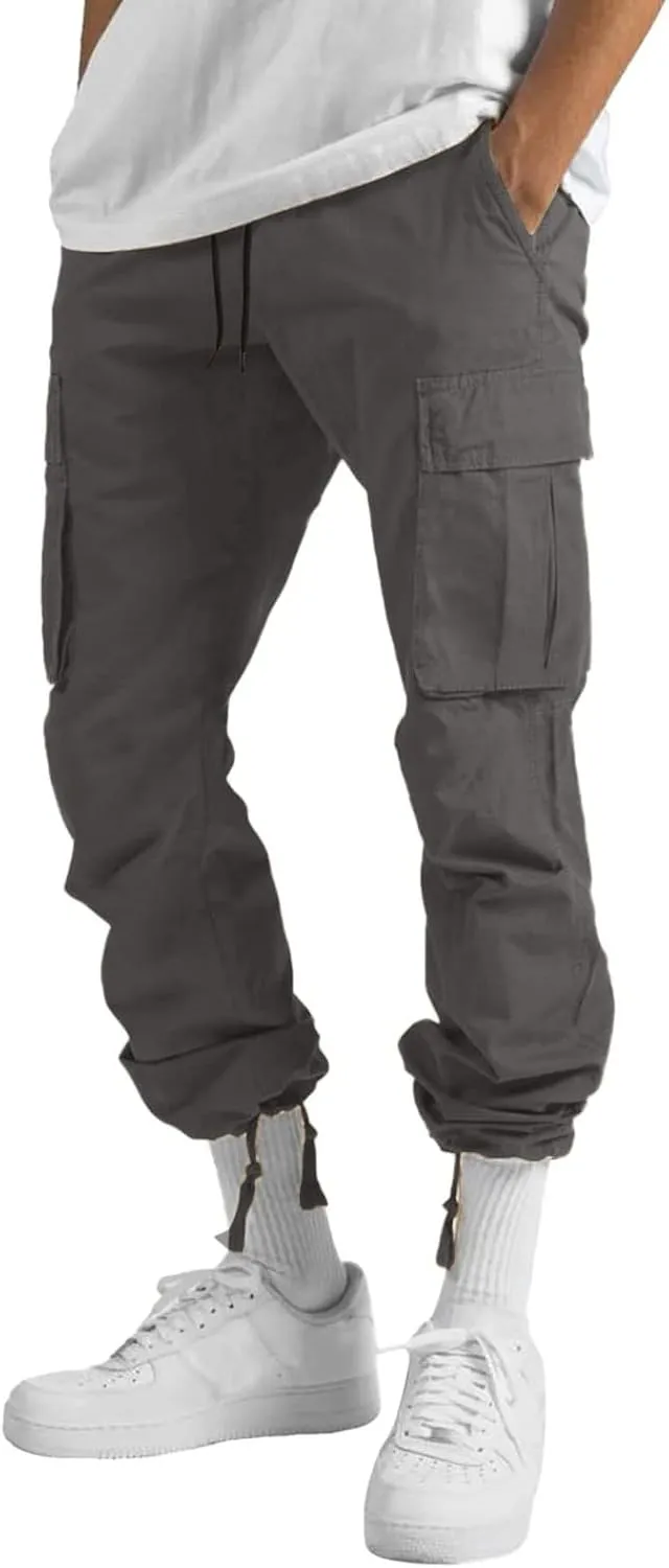 Cargo Pants for Men Big and Tall Sweatpants Workout Sports Pant Men's Cargo Pants Elastic Waist Joggers Solid Casual