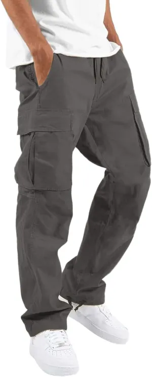 Cargo Pants for Men Big and Tall Sweatpants Workout Sports Pant Men's Cargo Pants Elastic Waist Joggers Solid Casual