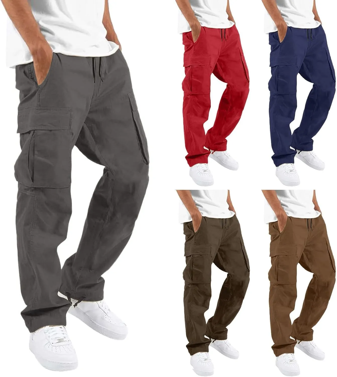 Cargo Pants for Men Big and Tall Sweatpants Workout Sports Pant Men's Cargo Pants Elastic Waist Joggers Solid Casual