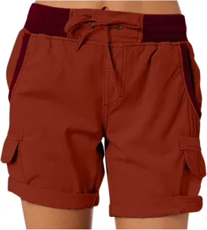 Cargo Shorts for Women Casual Summer High Waisted Chino Shorts Ribbed Elastic Waist Comfy Shorts 2024 Trendy