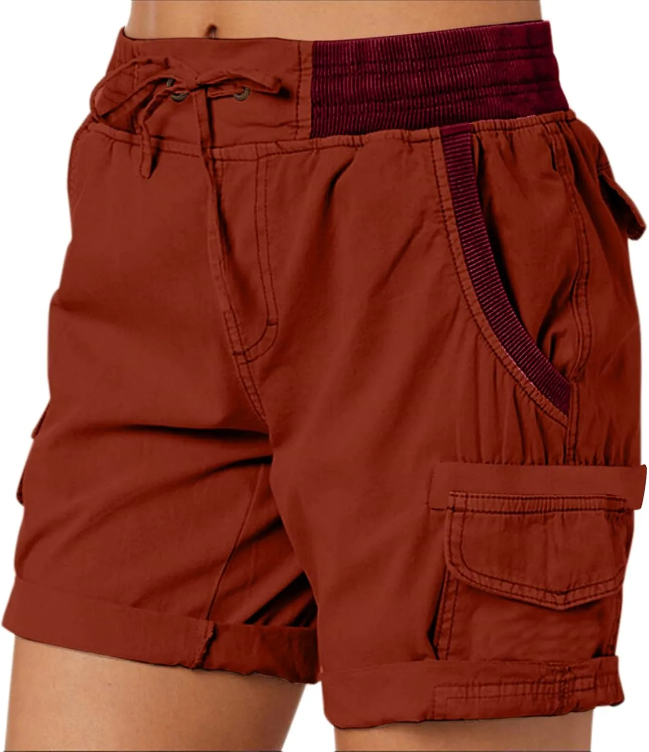 Cargo Shorts for Women Casual Summer High Waisted Chino Shorts Ribbed Elastic Waist Comfy Shorts 2024 Trendy