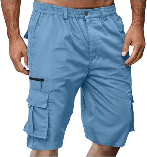 Cargo Shorts Men Big Tall Casual Premium Twill Multi Pockets Tooling Shorts Classic Fit Elastic Waist Shorts