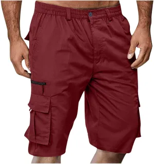 Cargo Shorts Men Big Tall Casual Premium Twill Multi Pockets Tooling Shorts Classic Fit Elastic Waist Shorts