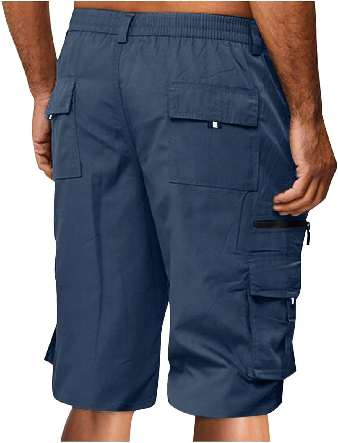 Cargo Shorts Men Big Tall Casual Premium Twill Multi Pockets Tooling Shorts Classic Fit Elastic Waist Shorts