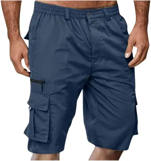 Cargo Shorts Men Big Tall Casual Premium Twill Multi Pockets Tooling Shorts Classic Fit Elastic Waist Shorts