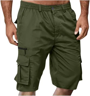 Cargo Shorts Men Big Tall Casual Premium Twill Multi Pockets Tooling Shorts Classic Fit Elastic Waist Shorts