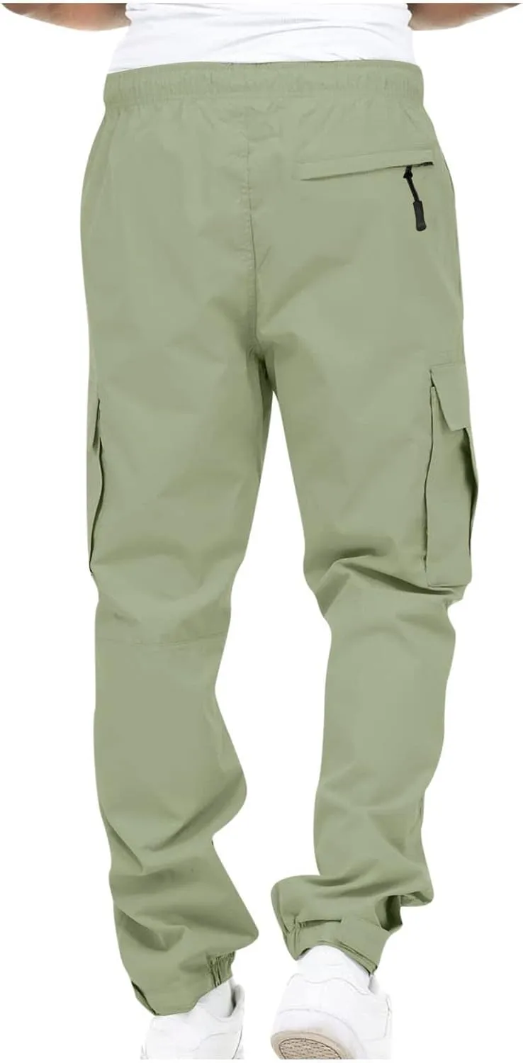 Cargo Trousers for Men Fleece Cargo Sweatpants Relax Fit Bungee Cord Open Bottom Mens Jogger Sweatpants Men's Slim