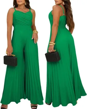 CHICME Women’s Jumpsuit Wide Leg Pleated Pants Summer Overalls Holiday Jumpsuits Long Pants