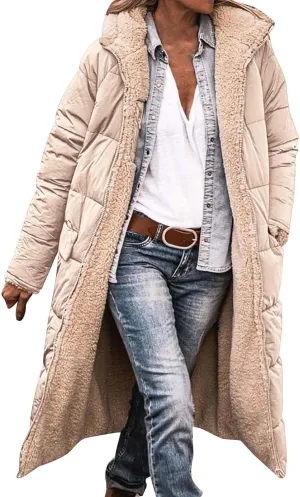 Coat Parka Jacket Xs-Xxl Fleece Lined Long Sleeve Outwear Full Zipper Solid Coat Winter Warm Women Long Quilted Coat