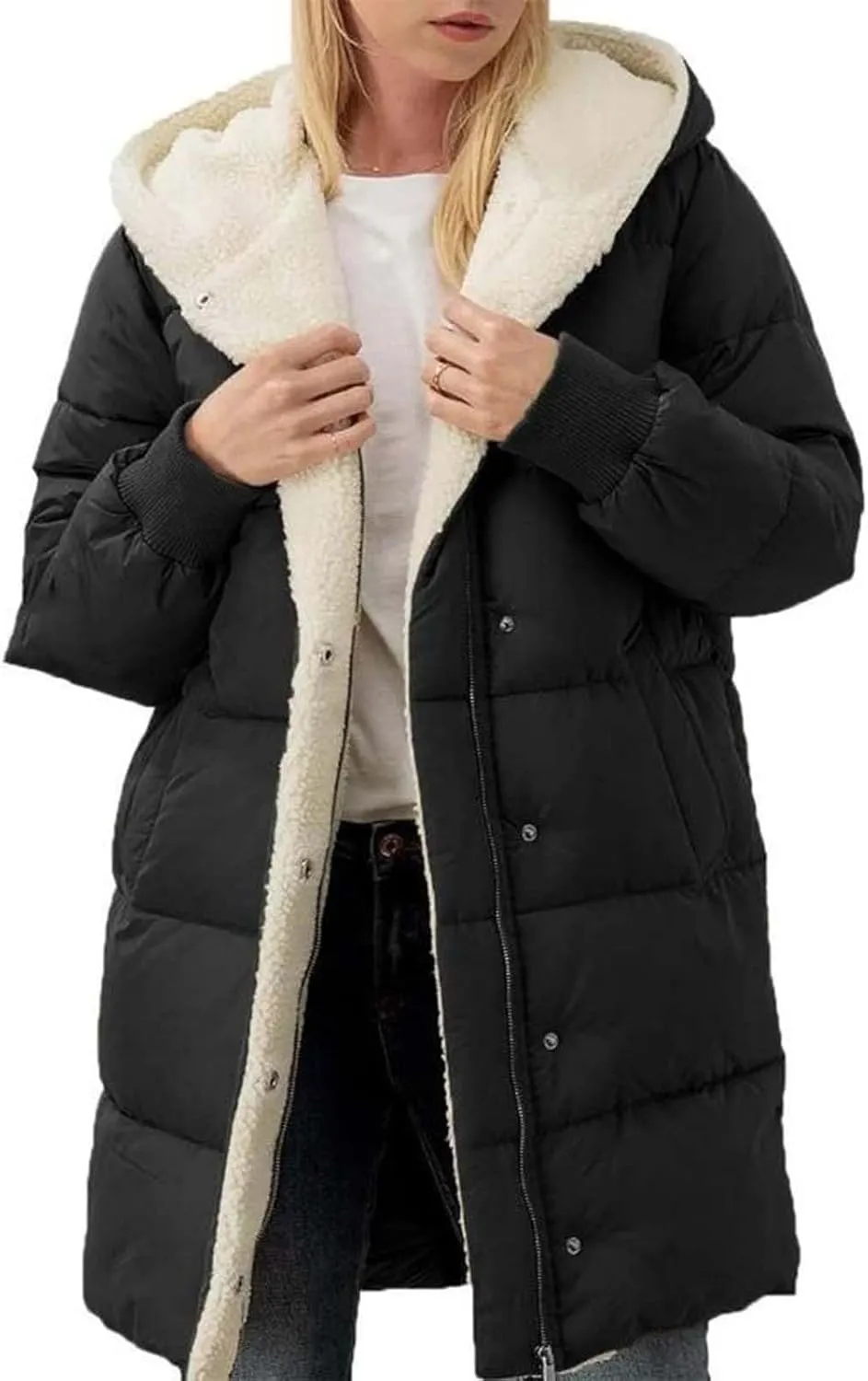Coat Parka Jacket Xs-Xxl Fleece Lined Long Sleeve Outwear Full Zipper Solid Coat Winter Warm Women Long Quilted Coat