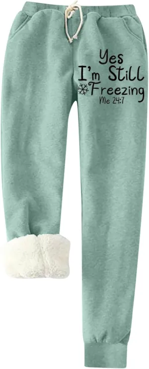 Compression Leggings for Women Fleece Lined Leggings Women Thick Sherpa Polar Lined Jogger Pants Printed Sweatpant Winter Thermal Athletic Lounge Womens Black Stretch Pants