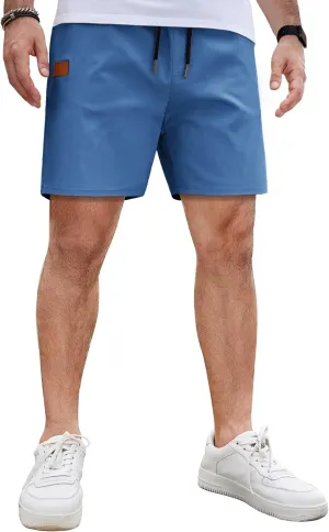 COOFANDY Men's Casual Cotton Shorts 5 Inch Summer Beach Shorts Lightweight Drawstring Elastic Waist Chino Golf Shorts