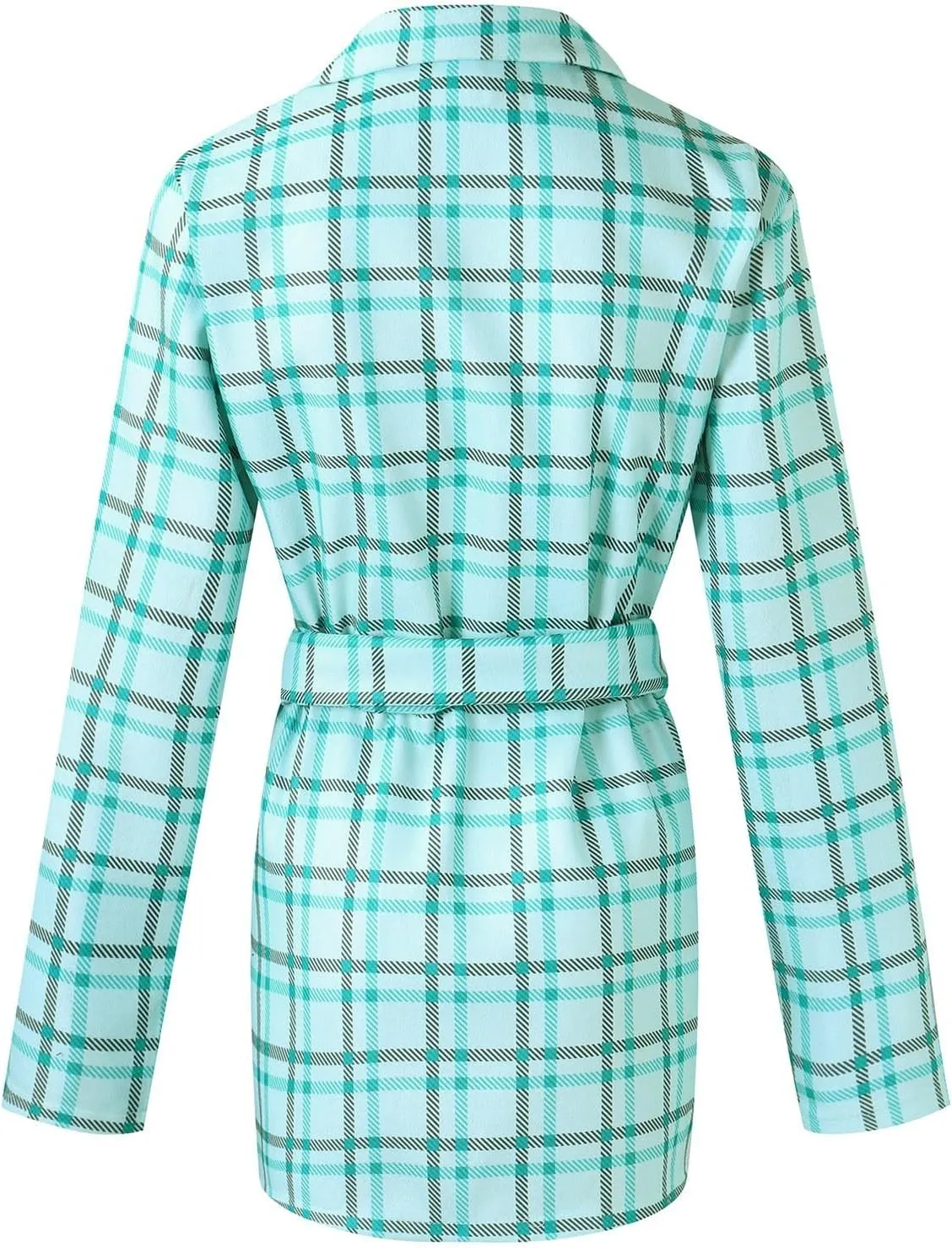 cooki Winter Coats for Women 2024 Women's Plaid Print Wool Blend Pea Coat Casual Lace Up Trench Coat Jacket with Belt