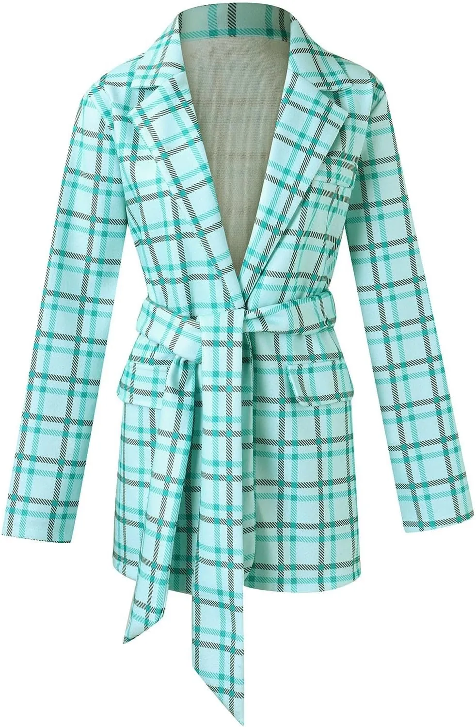 cooki Winter Coats for Women 2024 Women's Plaid Print Wool Blend Pea Coat Casual Lace Up Trench Coat Jacket with Belt