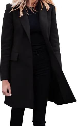 cooki Womens Coats Winter Wool Blend Trench Coats Lapel Pea Coat Plus Size Long Jackets Double Breasted Peacoats Overcoat