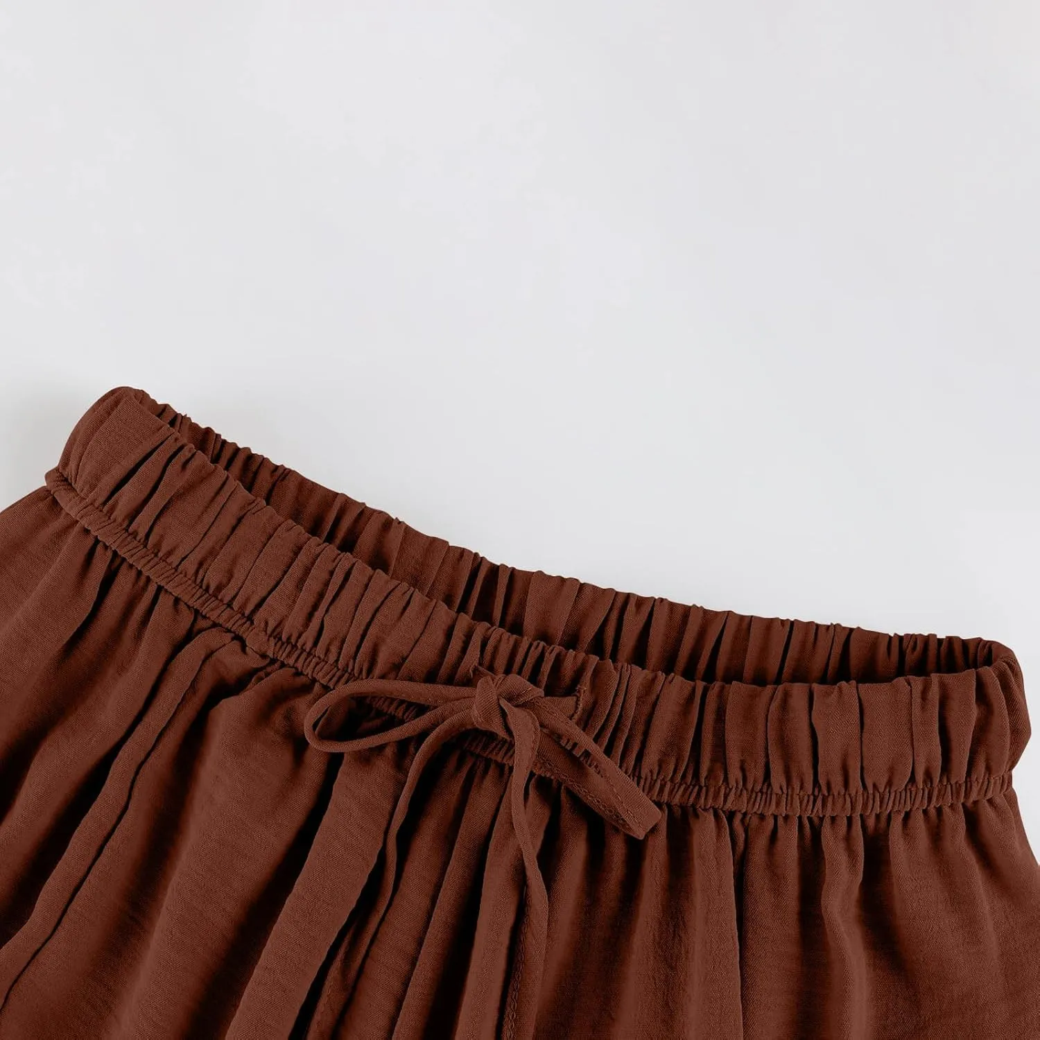 Cotton Linen Pants Women Capri Wide Leg Pants Palazzo Lounge Pant Drawstring Summer Beach Harem Pant with Pockets