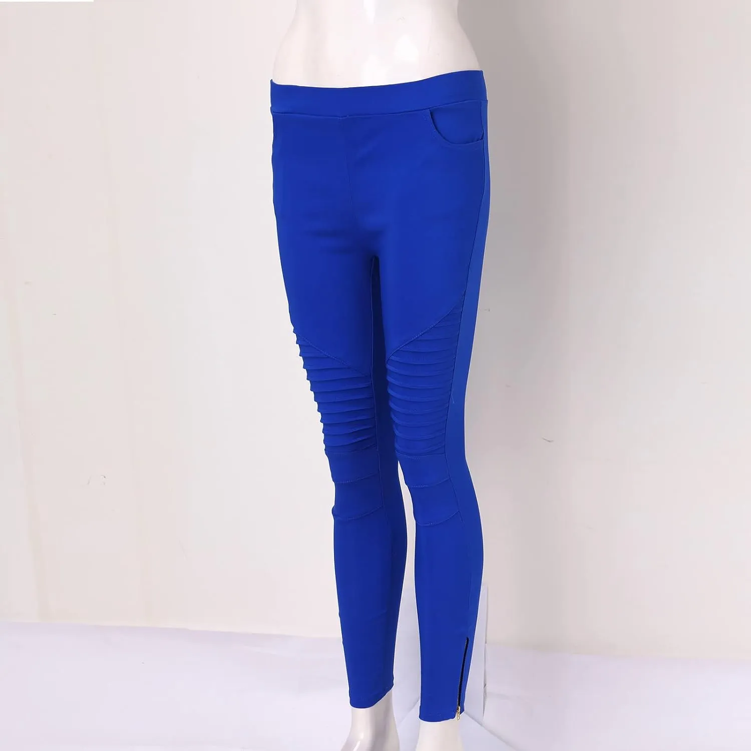 CRNTCEM Womens Cotton Jeggings for Women High Waisted Stretch Skinny Moto Biker Leggings Pleated Slim Pull-On Pencil Pants