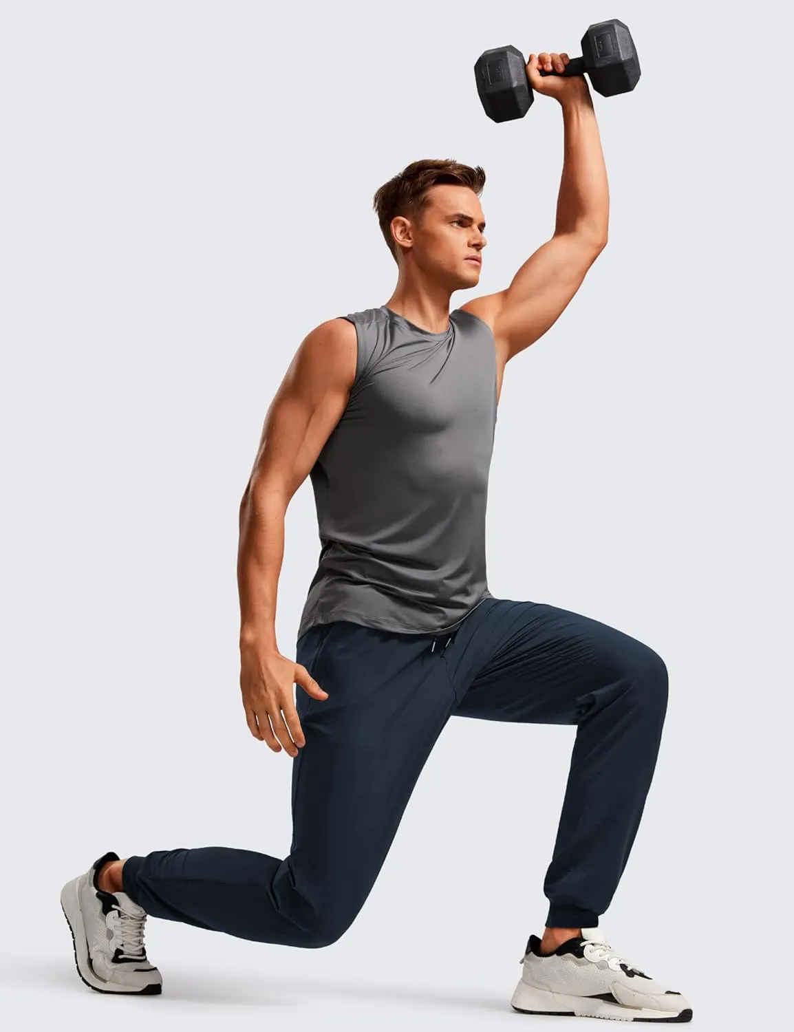 CRZ YOGA Athletic Joggers for Men Lightweight Water Resistant Outdoor Workout Pants with Zip Pockets