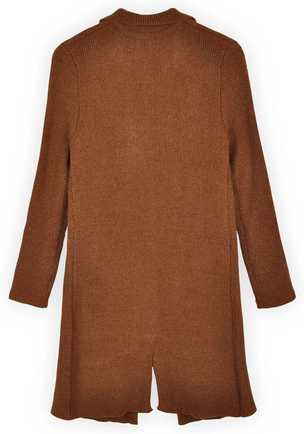 DAY VILLAGE Women's Casual Open Front Notched Collar Patch Pocket Longline Sweater Cardigan