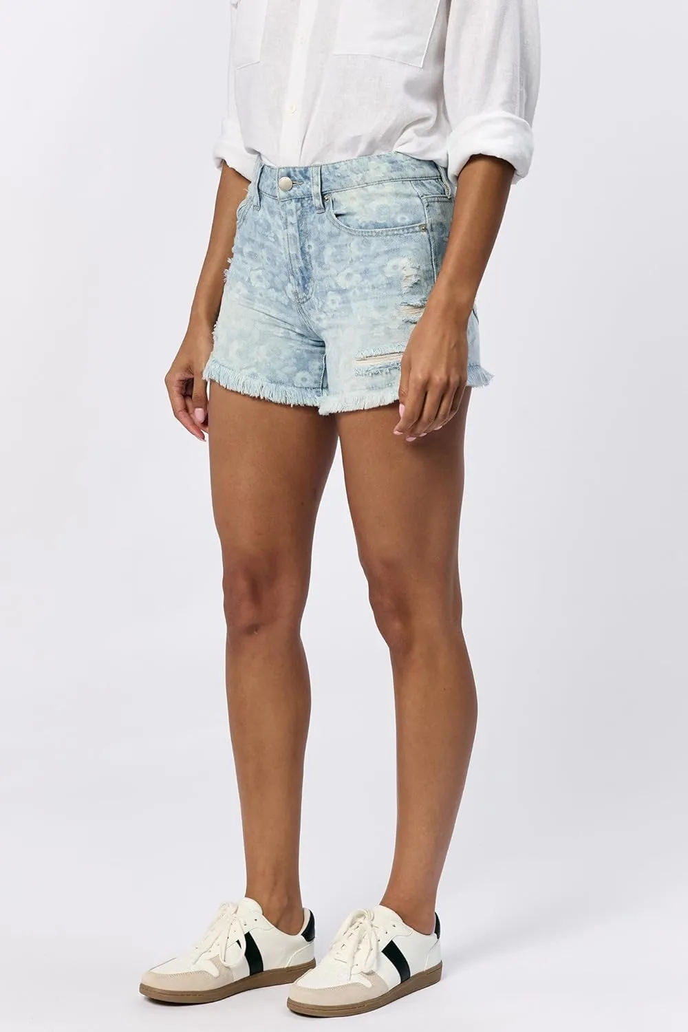 DEAR JOHN Denim Women's Shorts Classic High Rise Raw Edge Hem Casual Shorts Stretch Denim Short