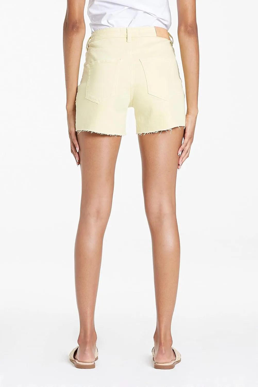 DEAR JOHN Denim Women's Shorts Classic High Rise Raw Edge Hem Casual Shorts Stretch Denim Short
