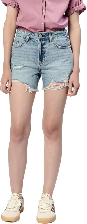 DEAR JOHN Denim Women's Shorts Classic High Rise Raw Edge Hem Casual Shorts Stretch Denim Short