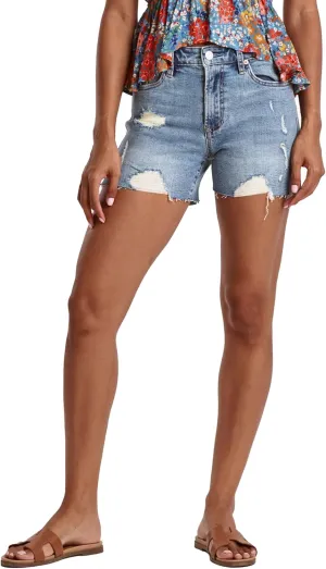 DEAR JOHN Denim Women's Shorts Classic High Rise Raw Edge Hem Casual Shorts Stretch Denim Short