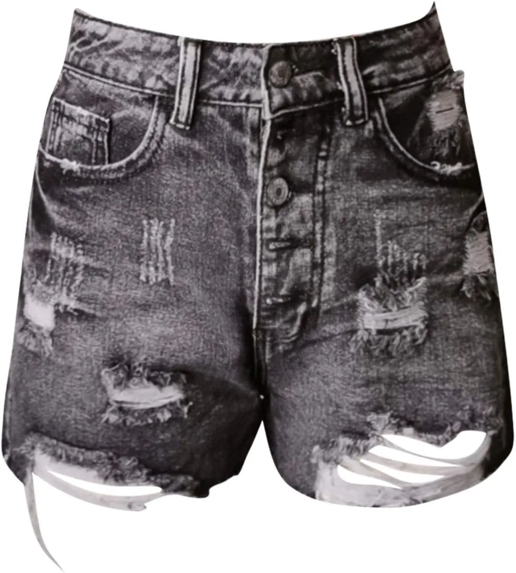 Denim Shorts Women High Waisted Ripped Hole Stretchy Mom Jean Shorts Pure Color Casual Frayed Hem Slim Shorts