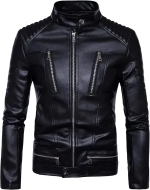 DGHM-JLMY Men's Moto Multi-Zipper Fashion Leather Jacket Biker Jacket Bomber Slim Fit Stylish Outerwear Zipper Jacket
