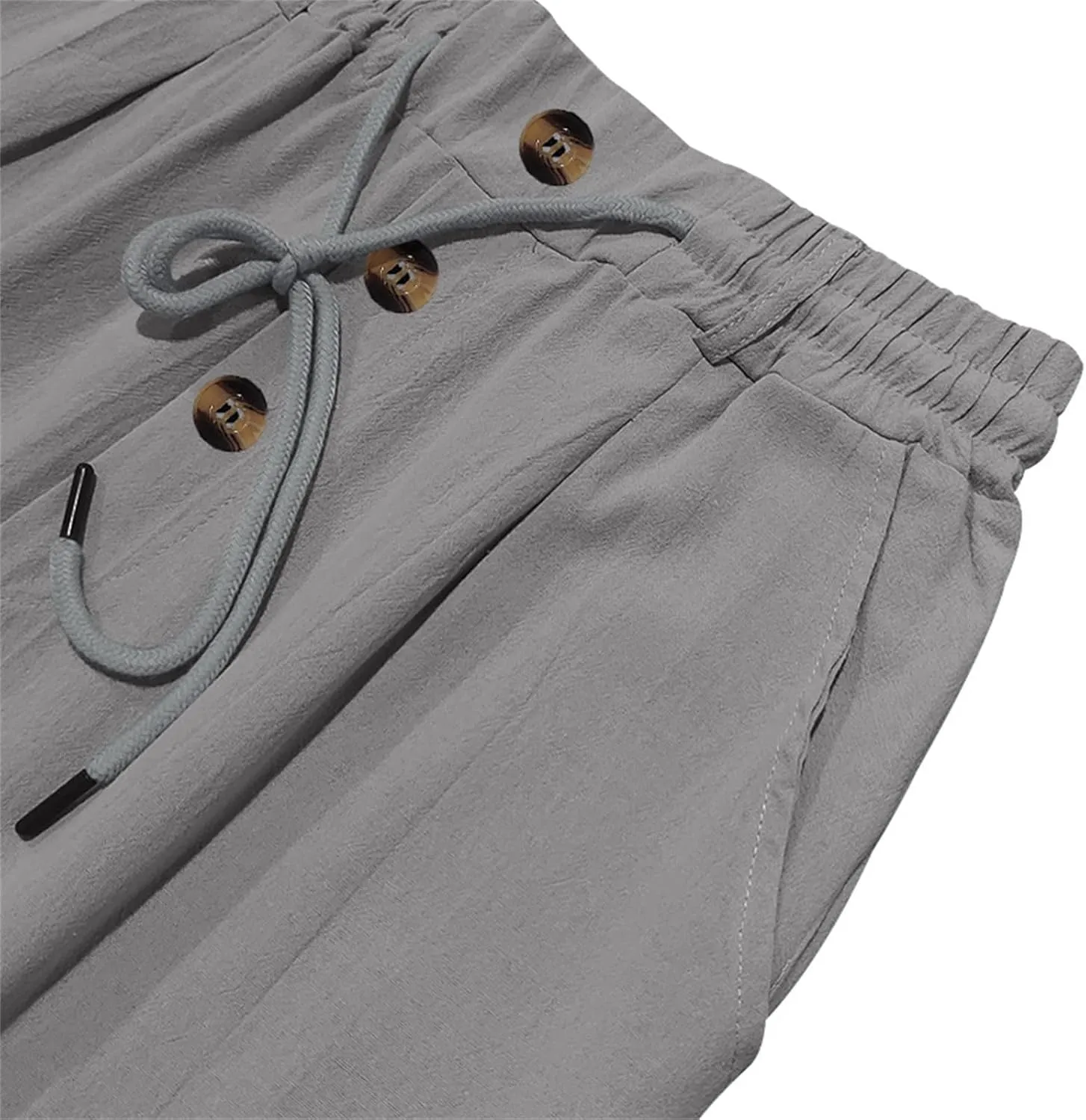 evzosrz Mens Baggy Linen Pants Casual Button Drawstring Elastic Waist Sweatpants Lightweight Summer Loose Fit Jogger Trousers